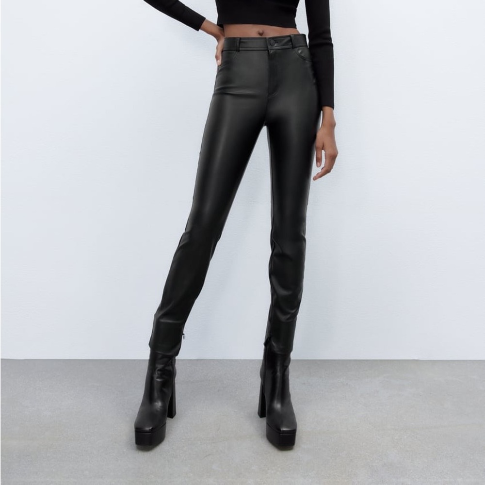 ZARA Black faux leather leggings
